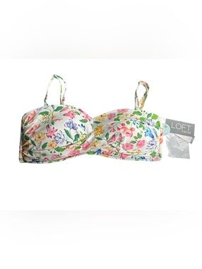 LOFT SWIM XXL white floral Bandeau bikini swim top style 306156 NWT
